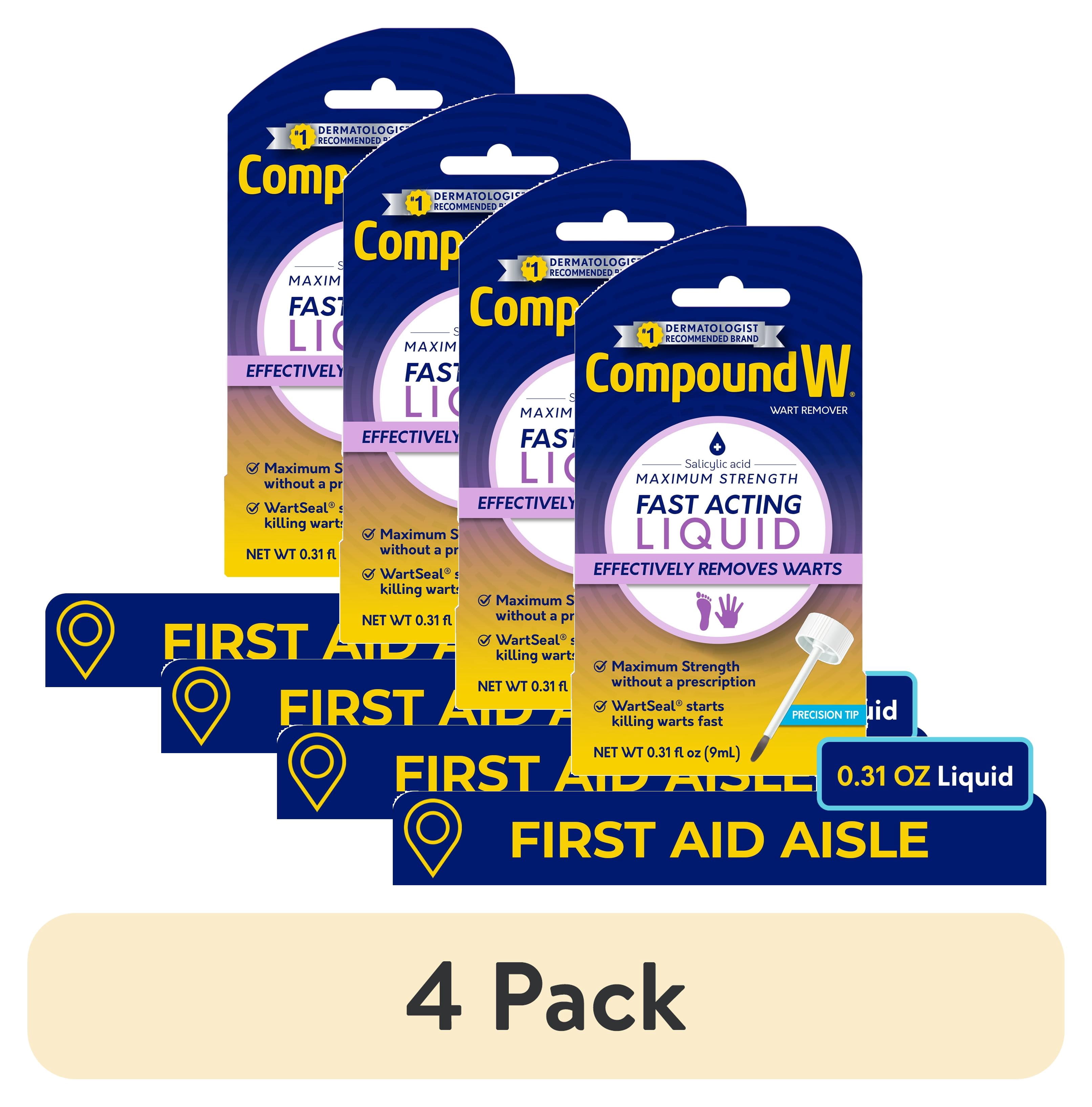 (4 pack) Compound W Maximum Strength Fast Acting Liquid Wart Remover, Salicylic Acid, 0.31 fl oz
