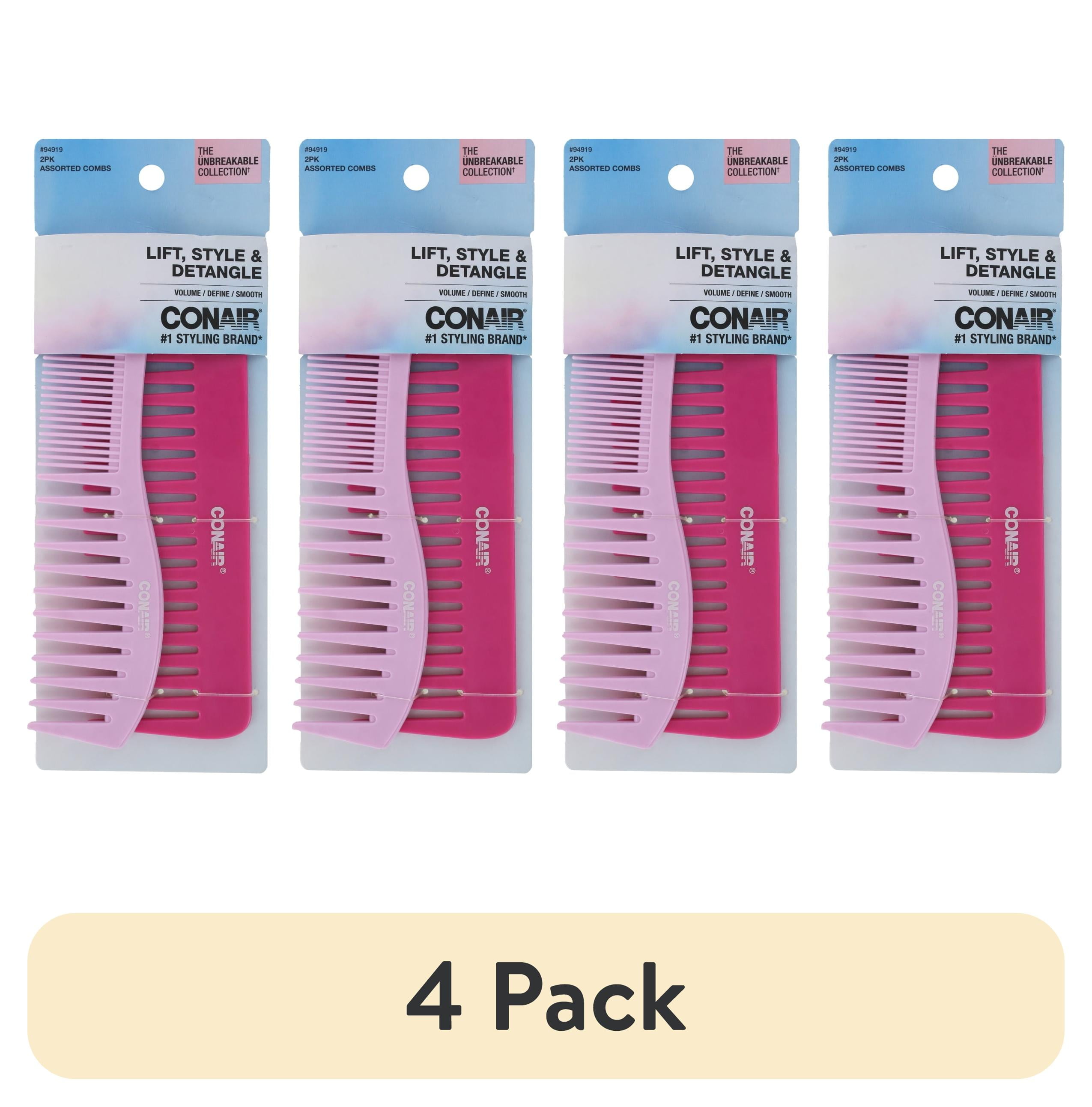 (4 pack) Conair Lift, Style & Detangle Assorted Combs, Colors Will Vary ...