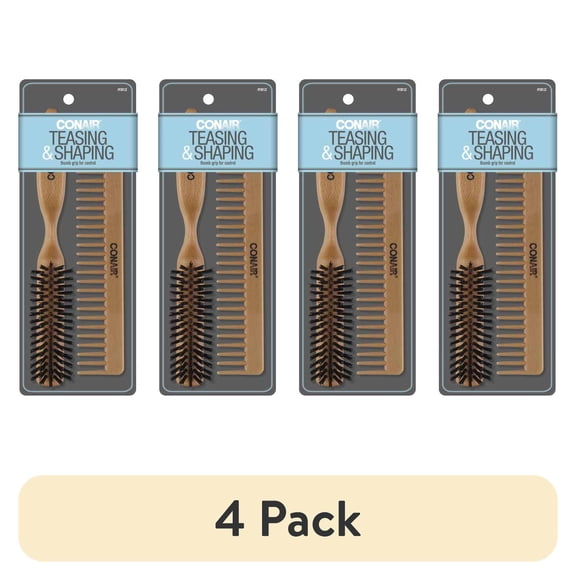 (4 pack) Conair Simulated Wood Thumb Grip Nylon Volume Comb Set