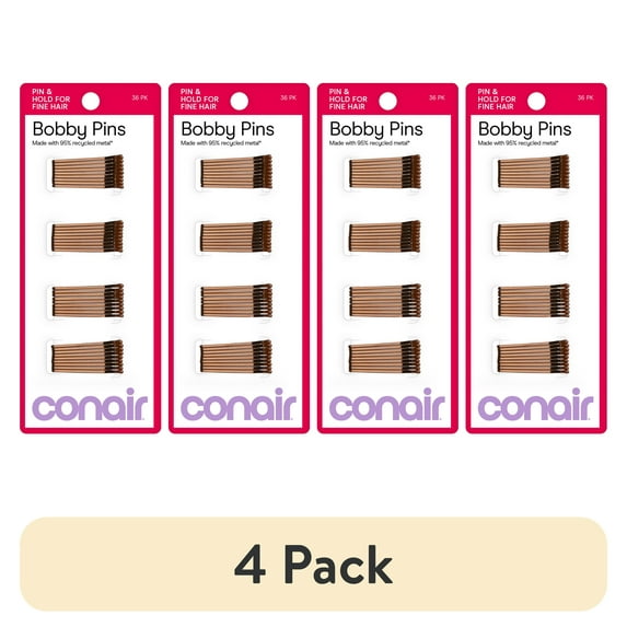 (4 pack) Conair Styling Essentials Mini Bobby Pins, Smooth Brown, 36 Count
