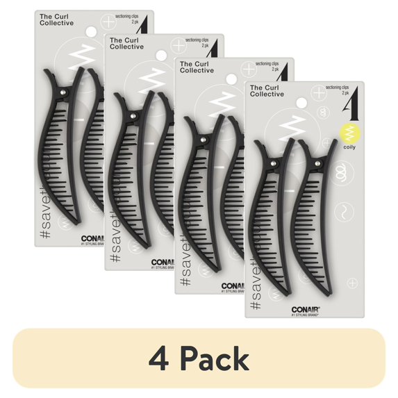 (4 pack) Conair The Curl Collective Coily Sectioning Hair Clips, Black, 2-Pieces