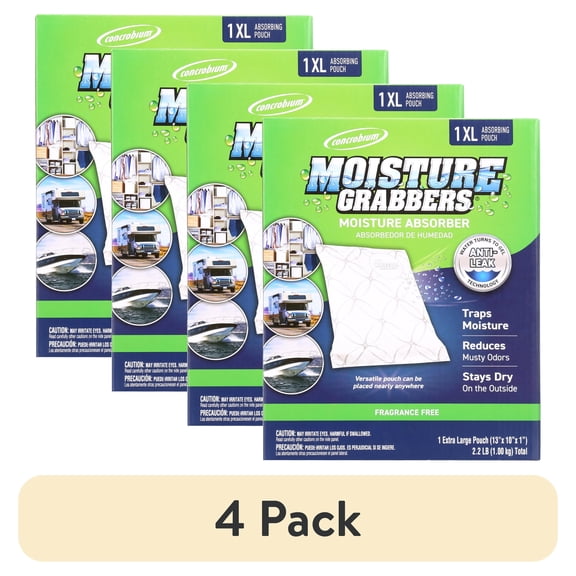 (4 pack) Concrobium Moisture Grabbers Moisture Absorbing Pouch, Fragrance Free, 1 XL Pouch