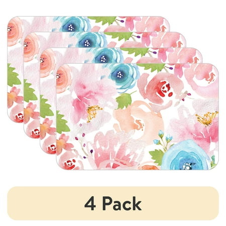 (4 pack) Conimar Floral Splash Reversible Flexible Plastic Placemat