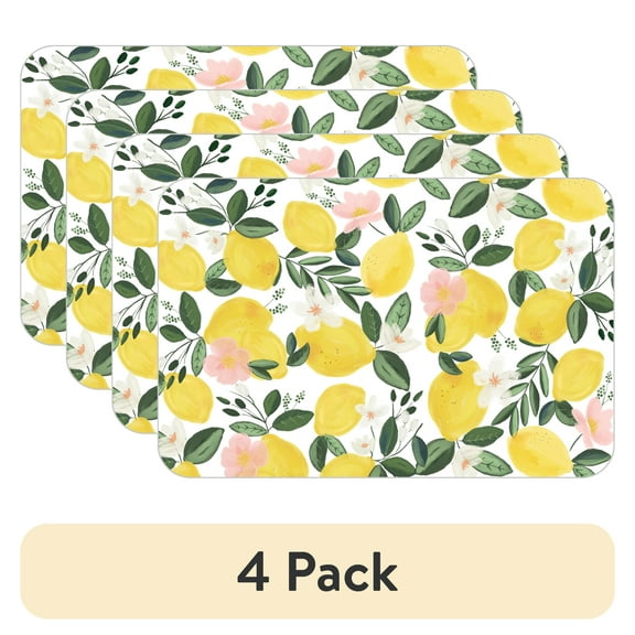 (4 pack) Conimar Lemons on the Vine Reversible Flexible Plastic Placemat