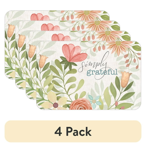 (4 pack) Conimar Simply Grateful Reversible Flexible Plastic Placemat