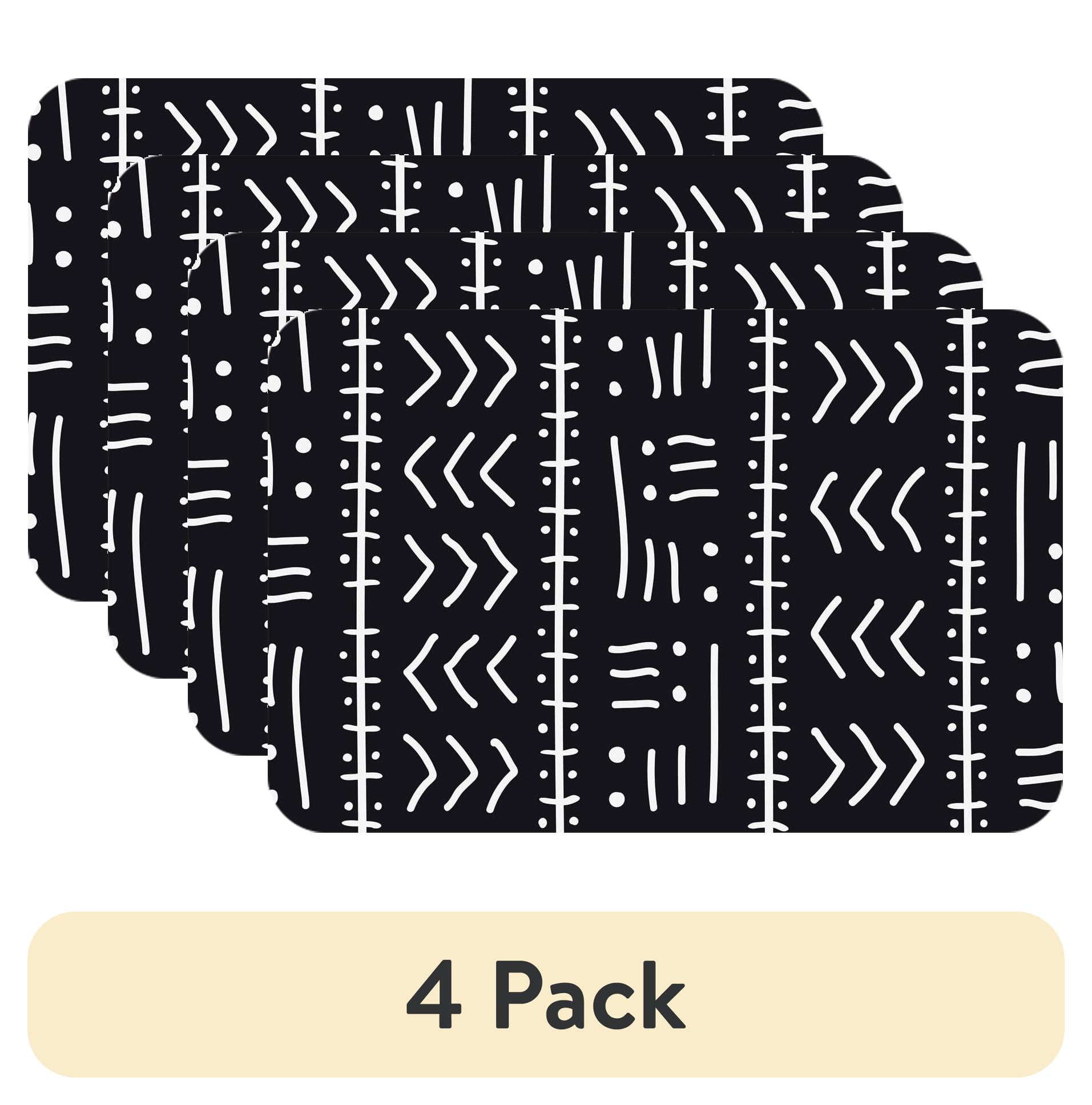 (4 pack) Conimar Tribal Texture , Reversible Black and White Placemat, 17.13" x 11.25", Individual Count, Flexible Plastic
