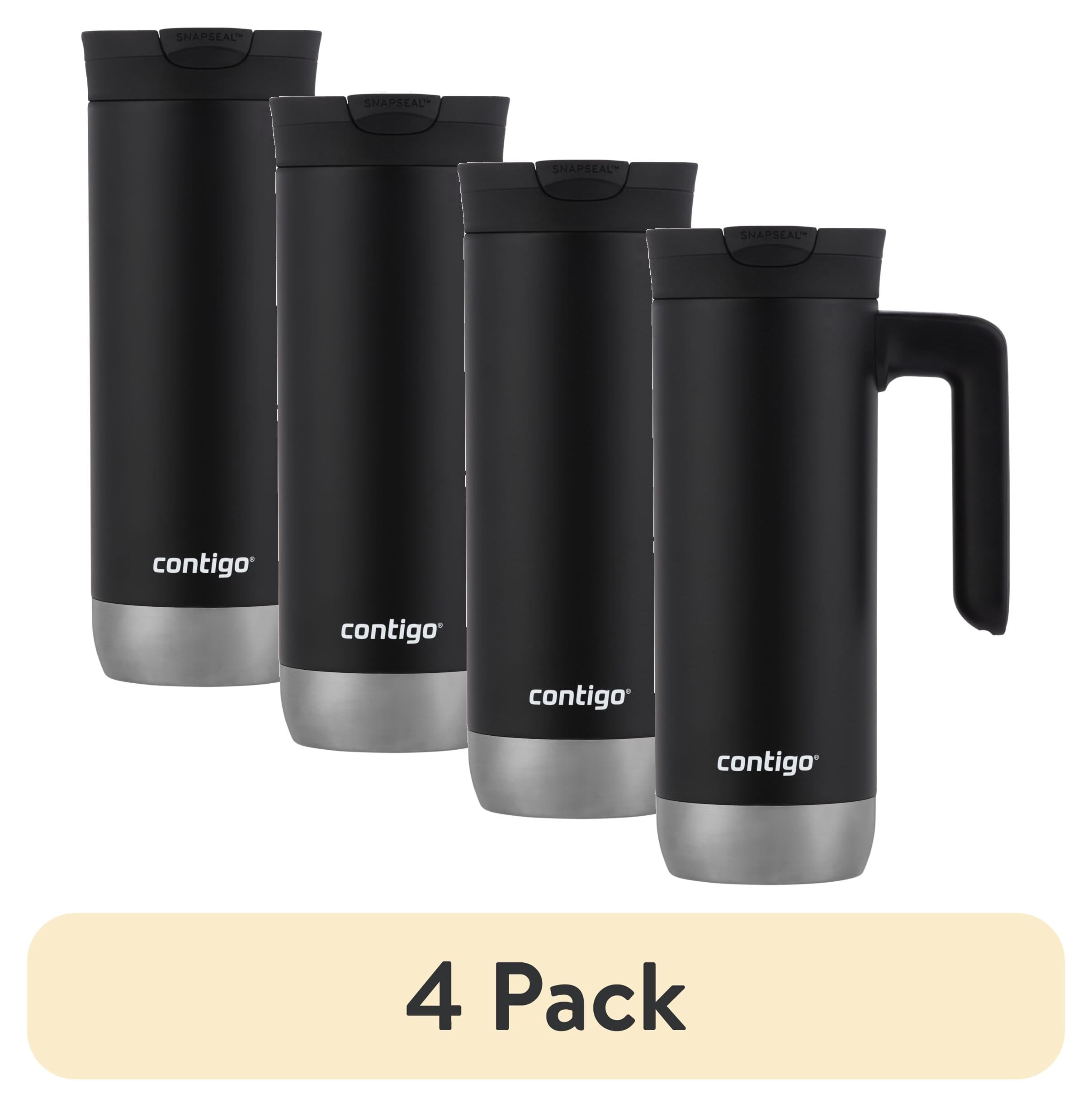 (4 pack) Contigo Huron 2.0 Stainless Steel Travel Mug with SNAPSEAL Lid and Handle in Black, 20 fl oz.