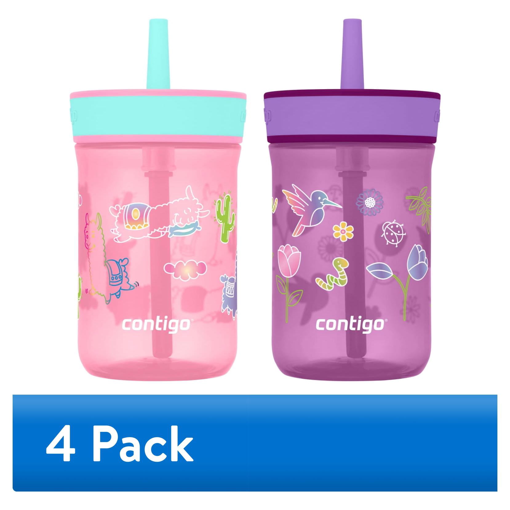 (4 pack) Contigo Kids Leighton Spill-Proof Tumbler with Straw, Ages 3+, Pink and Purple, 14 oz, 2-Pack