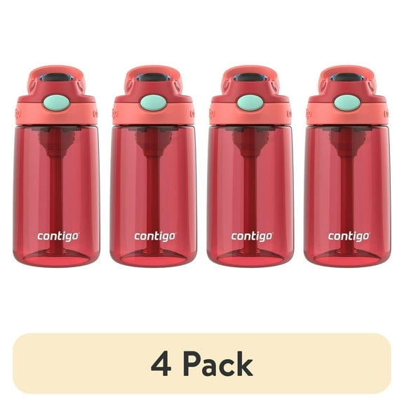 (4 pack) Contigo Kids Water Bottle with Redesigned AUTOSPOUT Straw, 14 oz., Goji Berry Coral