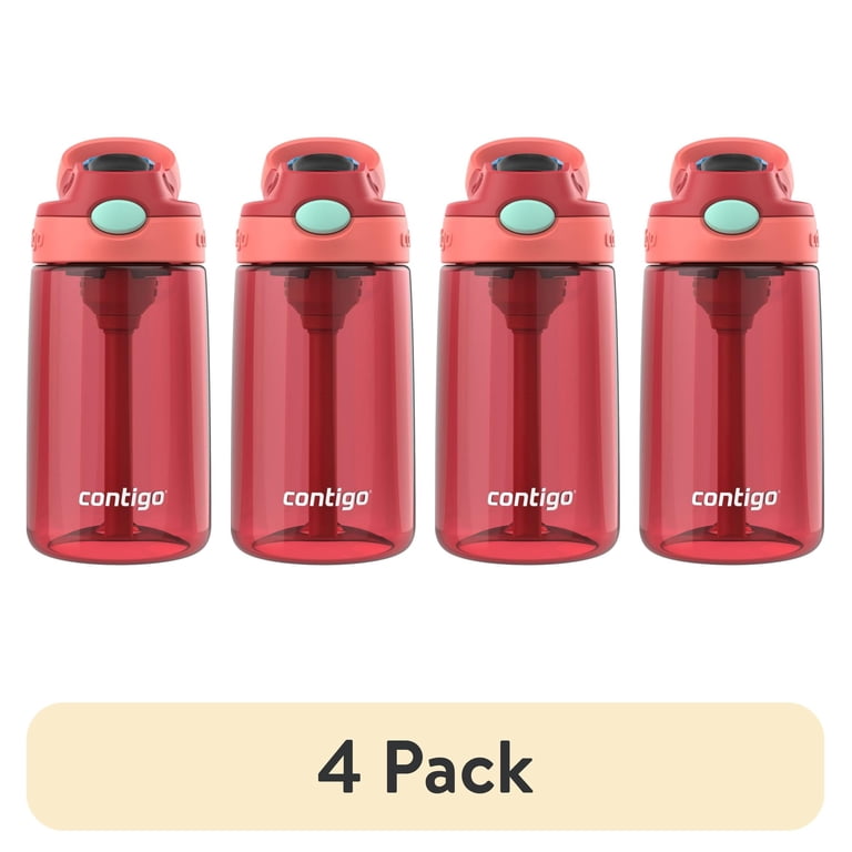 (4 pack) Contigo Kids Water Bottle with Redesigned AUTOSPOUT Straw, 14 oz.,  Goji Berry Coral