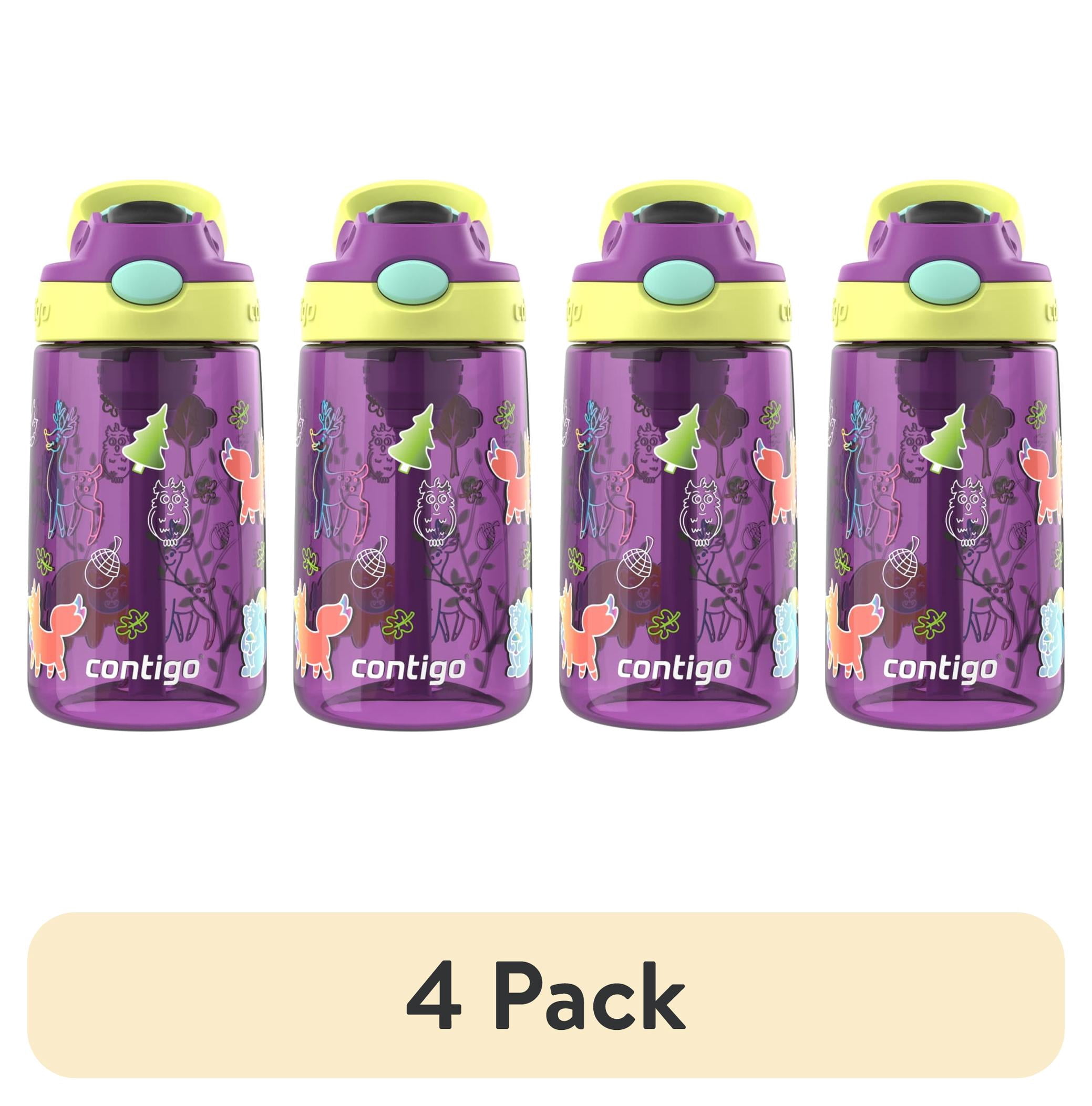 (4 pack) Contigo Kids Water Bottle with Redesigned AUTOSPOUT Straw, 14 oz, Grape Forest Haven