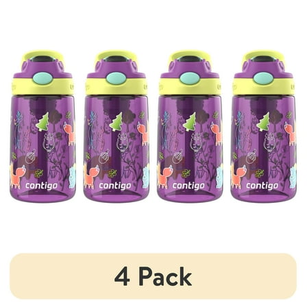 (4 pack) Contigo Kids Water Bottle with Redesigned AUTOSPOUT Straw, 14 oz, Grape Forest Haven