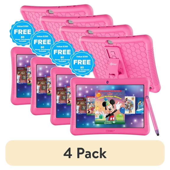 (4 pack) Contixo 10" Kids Tablet & Smart Watch Bundle, 80+ Disney eBooks, Parental Controls, Case, Stylus & Watch, Ages 3-12 - Pink