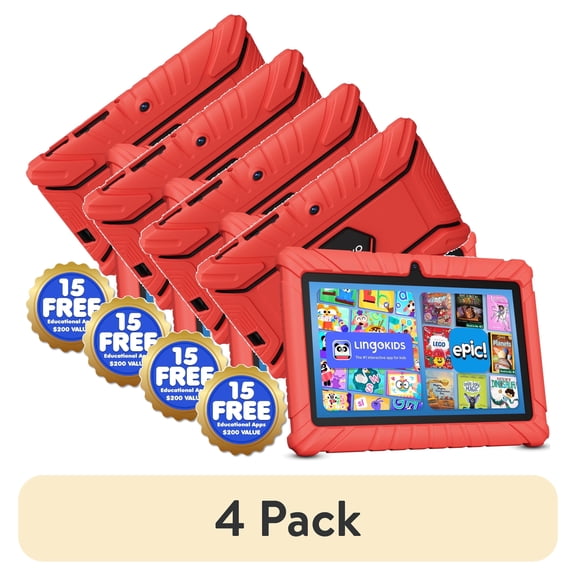 (4 pack) Contixo Kids Tablets 2025, Android Tablet for Kids with Parental Controls, 32GB Storage, 7", Red