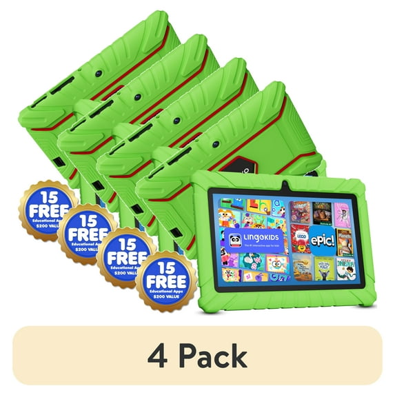 (4 pack) Contixo 7" Kids Tablet 2025 Model with Epic! & Lingokids, Educational Android Tablet for Kids 3-12, 32GB, Parental Controls, Kid-Proof Case – Green