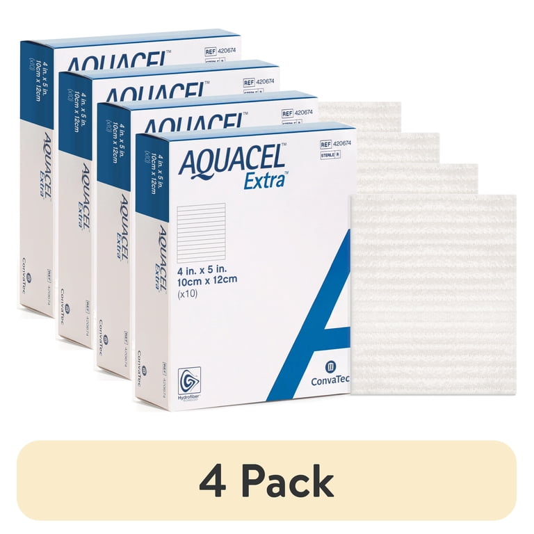 4 pack) Convatec AQUACEL Extra 4"x5" Hydrofiber Dressing for Exuding Wounds, 10ct Box, Sterile - Walmart.com 4 pack) Convatec AQUACEL Extra 4"x5" Hydrofiber Dressing for Exuding Wounds, 10ct Box, Sterile - Walmart.com