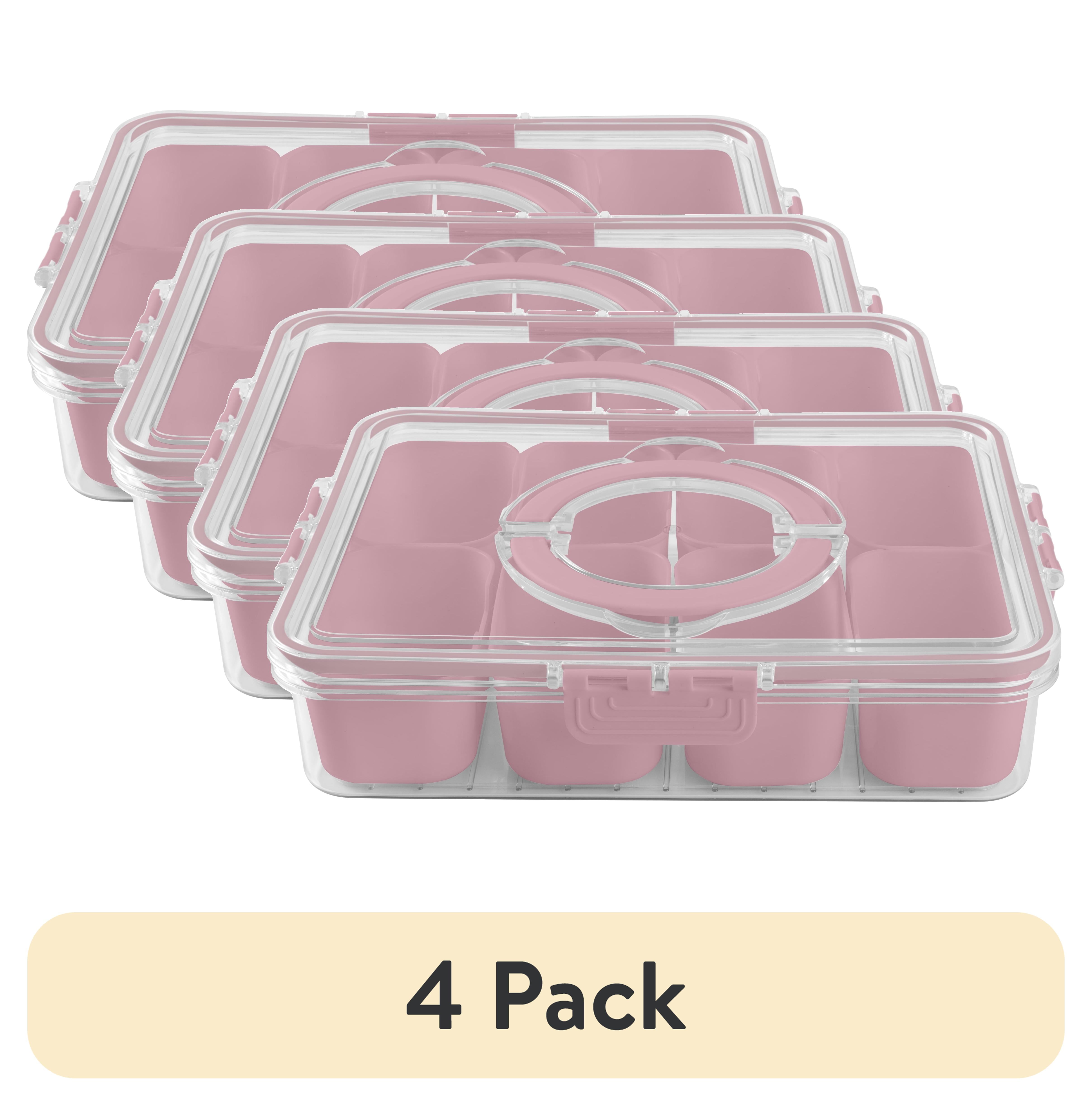 (4 pack) Cook With Color Snackle Box for Kids Lunch Box and Snack Container, Pink