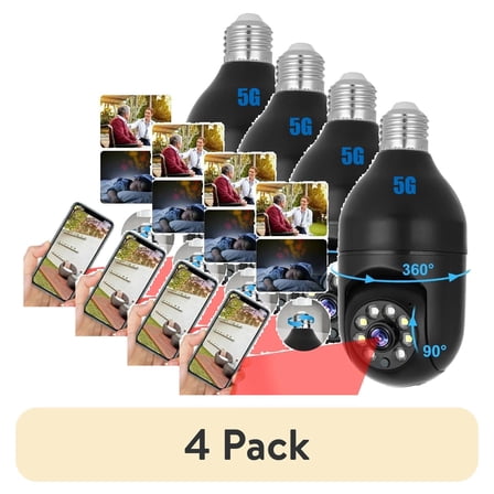 (4 pack) Cooltop Wireless  Surveillance Camera, 5G Wifi E27 Light Bulb Camera, Motion Detection Night Vision Security Camera for Home Outdoor,Black