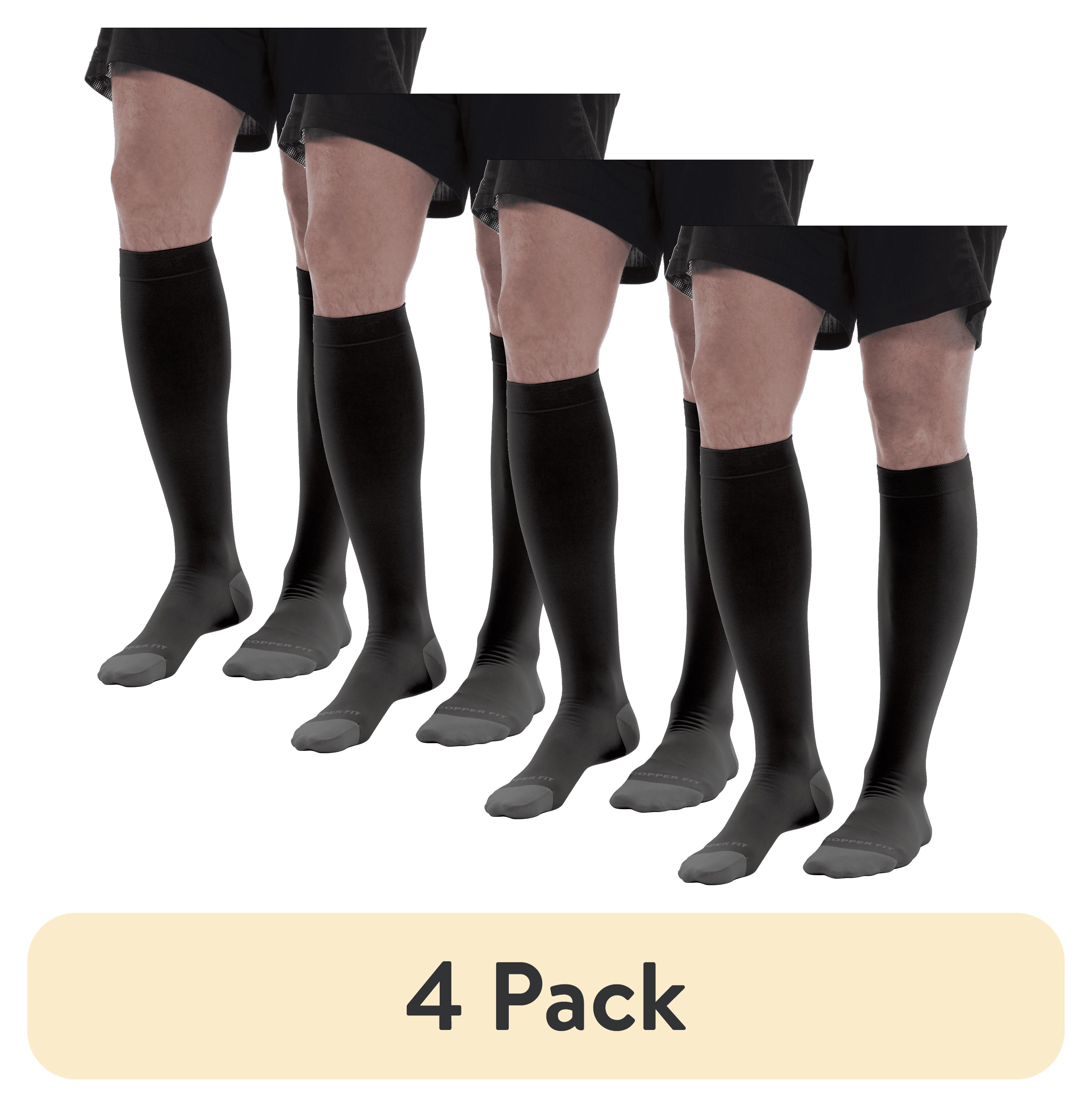 (4 pack) Copper Fit ENERGY Compression Socks, Silky-Soft, Hydration, Unisex, Black, L/XL