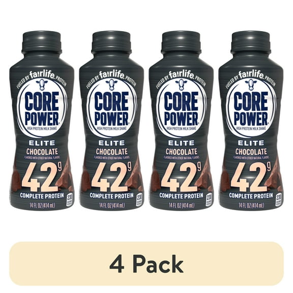 (4 pack) Core Power Elite High Protein Shake with 42g Protein by fairlife Milk, Chocolate, 14 fl oz
