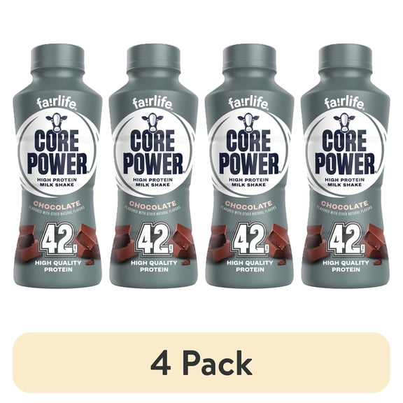 (4 pack) Core Power High Protein Shake, Chocolate, 42g Bottle, 14 fl oz
