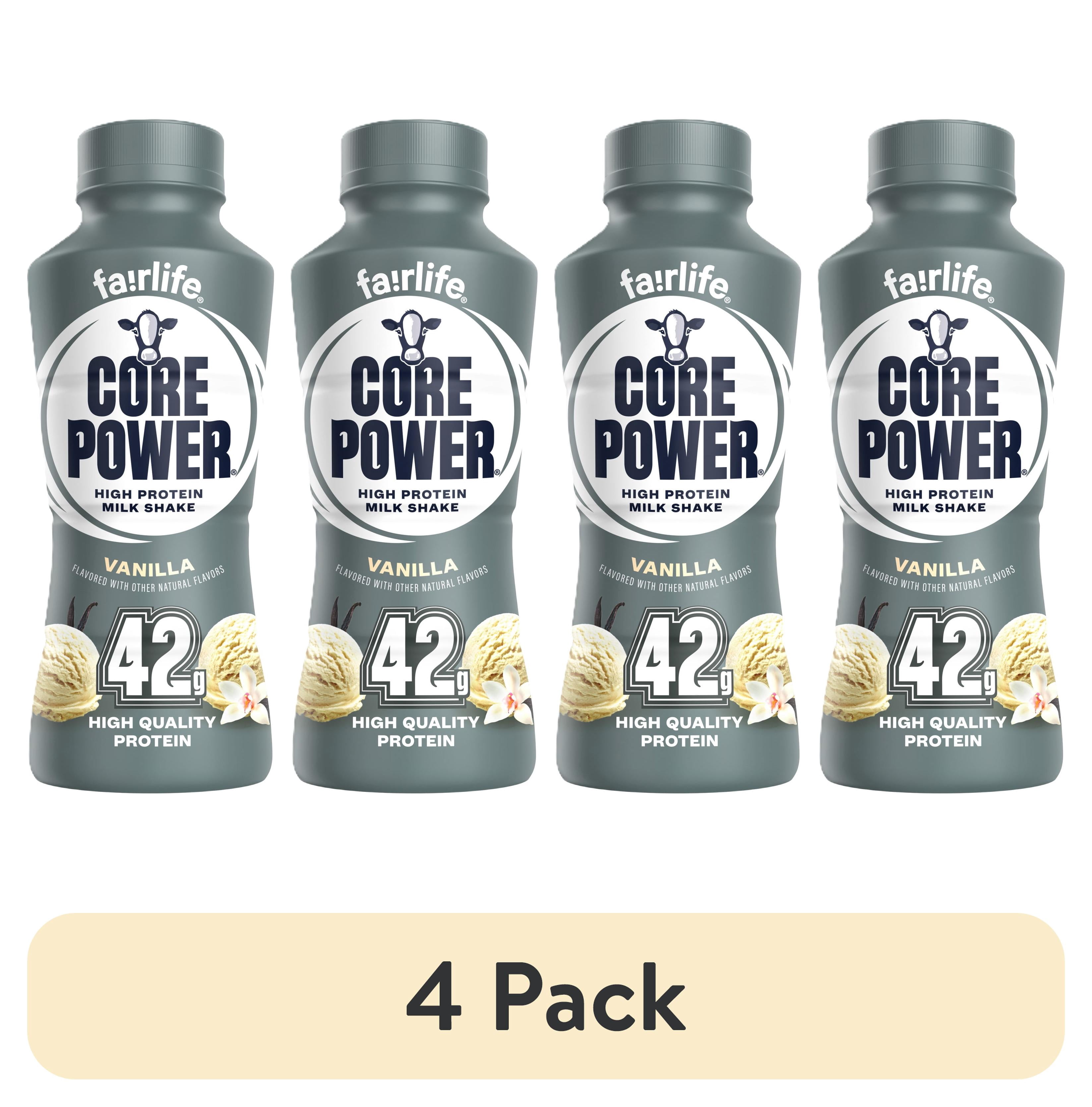 4 pack) Core Power High Protein Shake, Vanilla, 42g Bottle, 14 fl