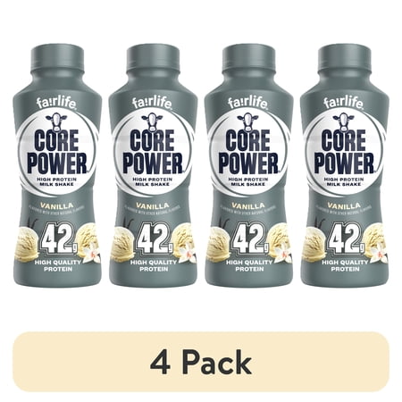 (4 pack) Core Power High Protein Shake, Vanilla, 42g Bottle, 14 fl oz