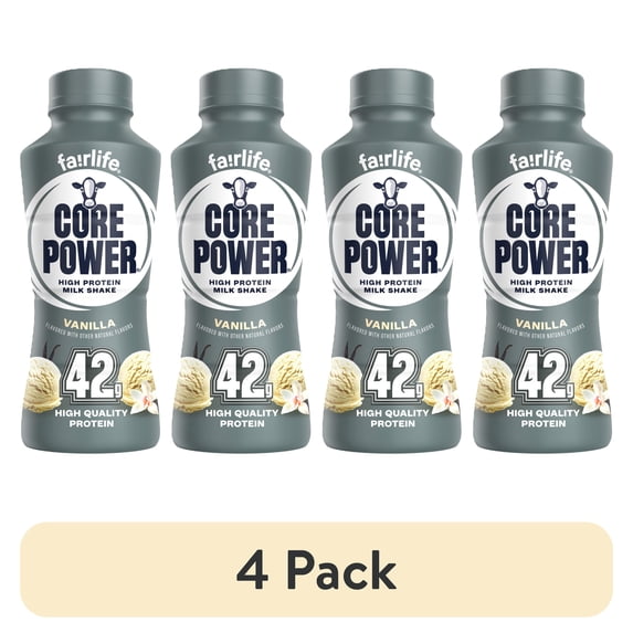 (4 pack) Core Power High Protein Shake, Vanilla, 42g Bottle, 14 fl oz