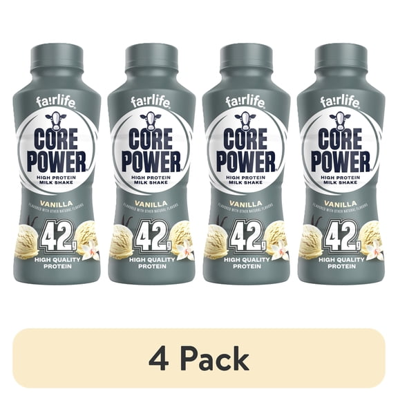 (4 pack) Core Power High Protein Shake, Vanilla, 42g Bottle, 14 fl oz