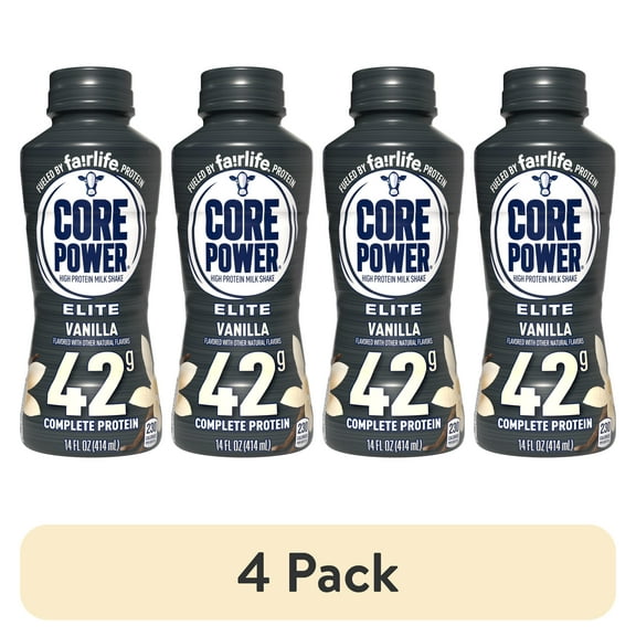 (4 pack) Core Power Elite High Protein Shake with 42g Protein by fairlife Milk, Vanilla, 14 fl oz