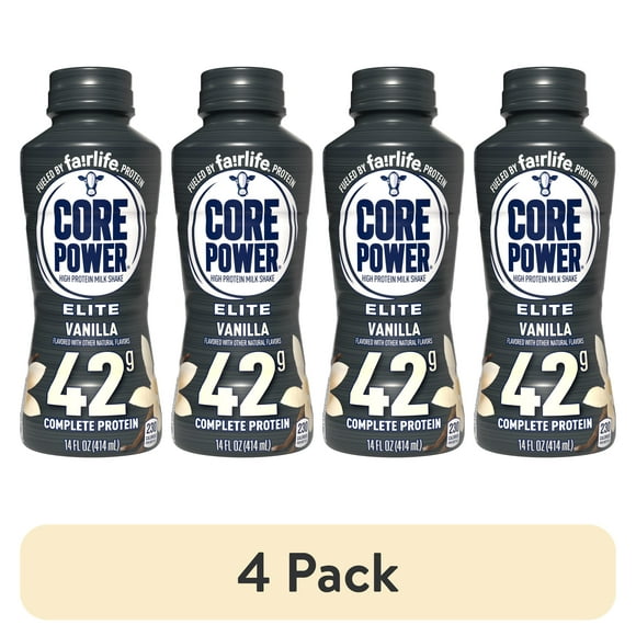 (4 pack) Core Power Elite High Protein Shake with 42g Protein by fairlife Milk, Vanilla, 14 fl oz