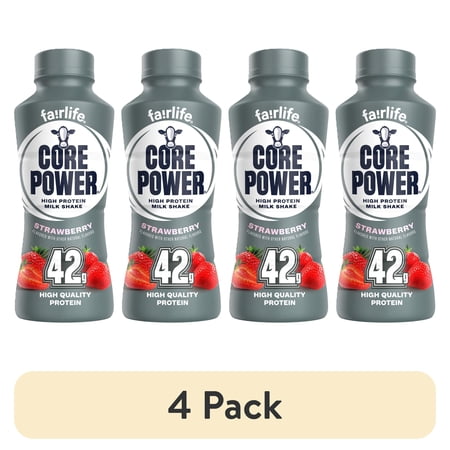 (4 pack) Core Power Elite High Protein Strawberry Protein Shake, Single Serve, 14 fl oz, Bottle