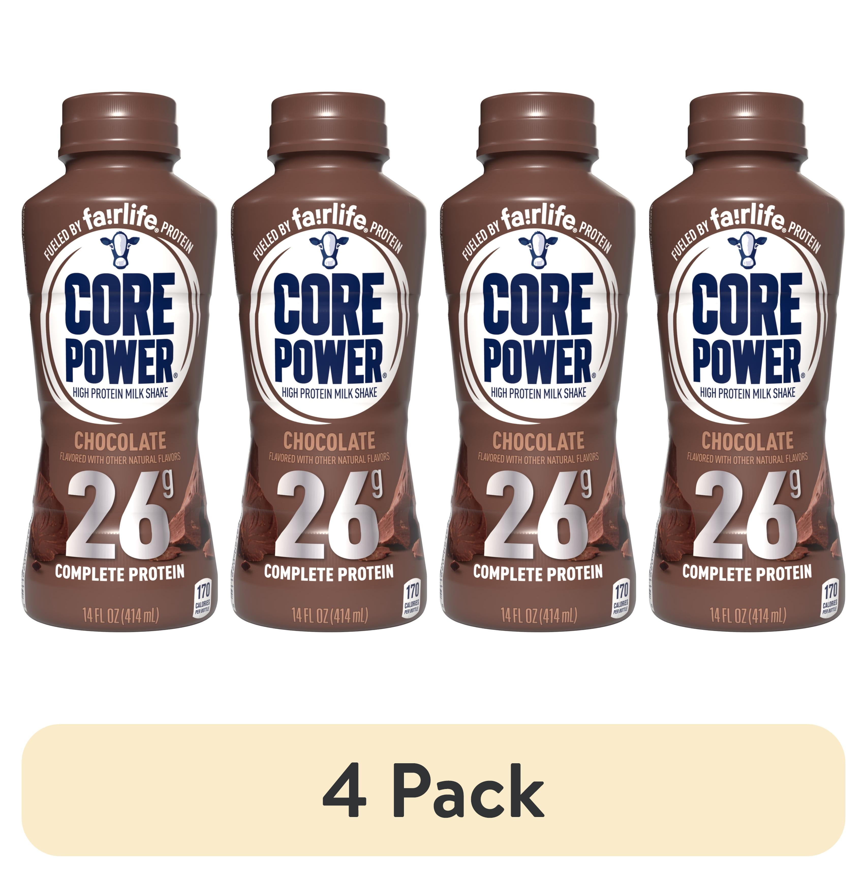 (4 pack) Core Power Protein Shake with 26g Protein by fairlife Milk, Chocolate, 14 fl oz