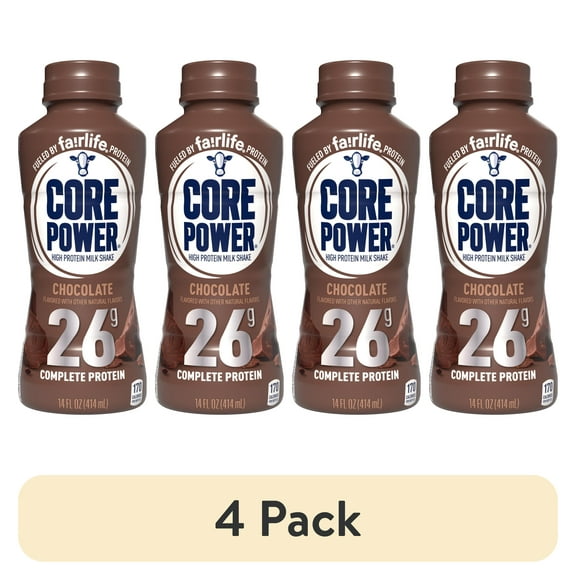 (4 pack) Core Power Protein Shake with 26g Protein by fairlife Milk, Chocolate, 14 fl oz