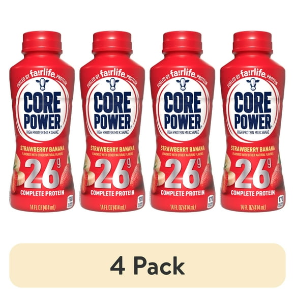 (4 pack) Core Power Protein Shake with 26g Protein by fairlife Milk, Strawberry Banana, 14 fl oz