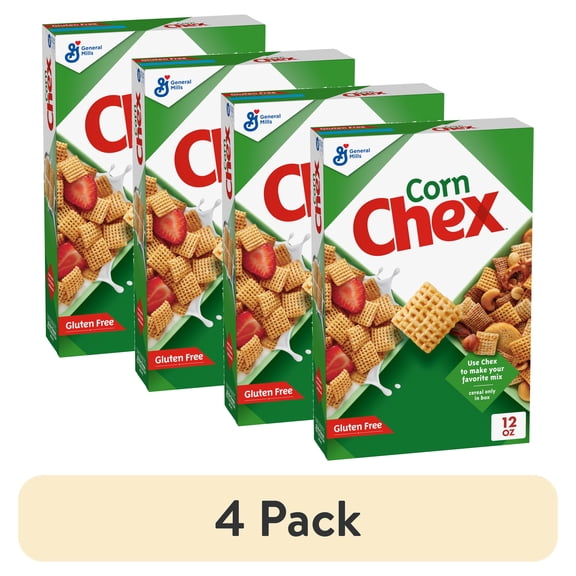 (4 pack) Corn Chex Gluten Free Breakfast Cereal, Homemade Chex Mix Ingredient, 12 oz