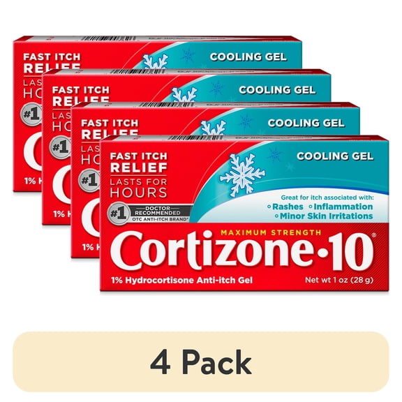(4 pack) Cortizone-10 Maximum Strength Cooling Itch Relief Gel, 1% Hydrocortisone, Fast-Acting, Anti-Itch Gel for Bug Bites, Rash, Eczema, Psoriasis, Poison Ivy, Oak, Sumac & More, 1 oz