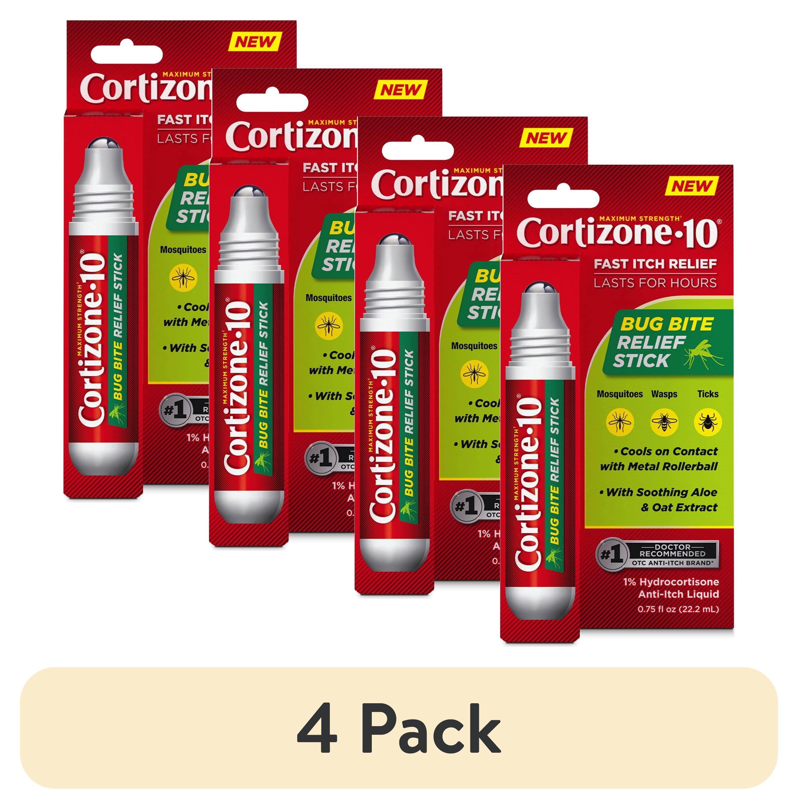 (4 pack) Cortizone-10 Maximum Strength Itch Relief Bug Bite Relief Stick 1% Hydrocortisone, Fast-Acting, Anti-Itch Liquid for Bug Bites, Rash, Eczema, Psoriasis, Poison Ivy, Oak, Sumac, .75 fl. oz