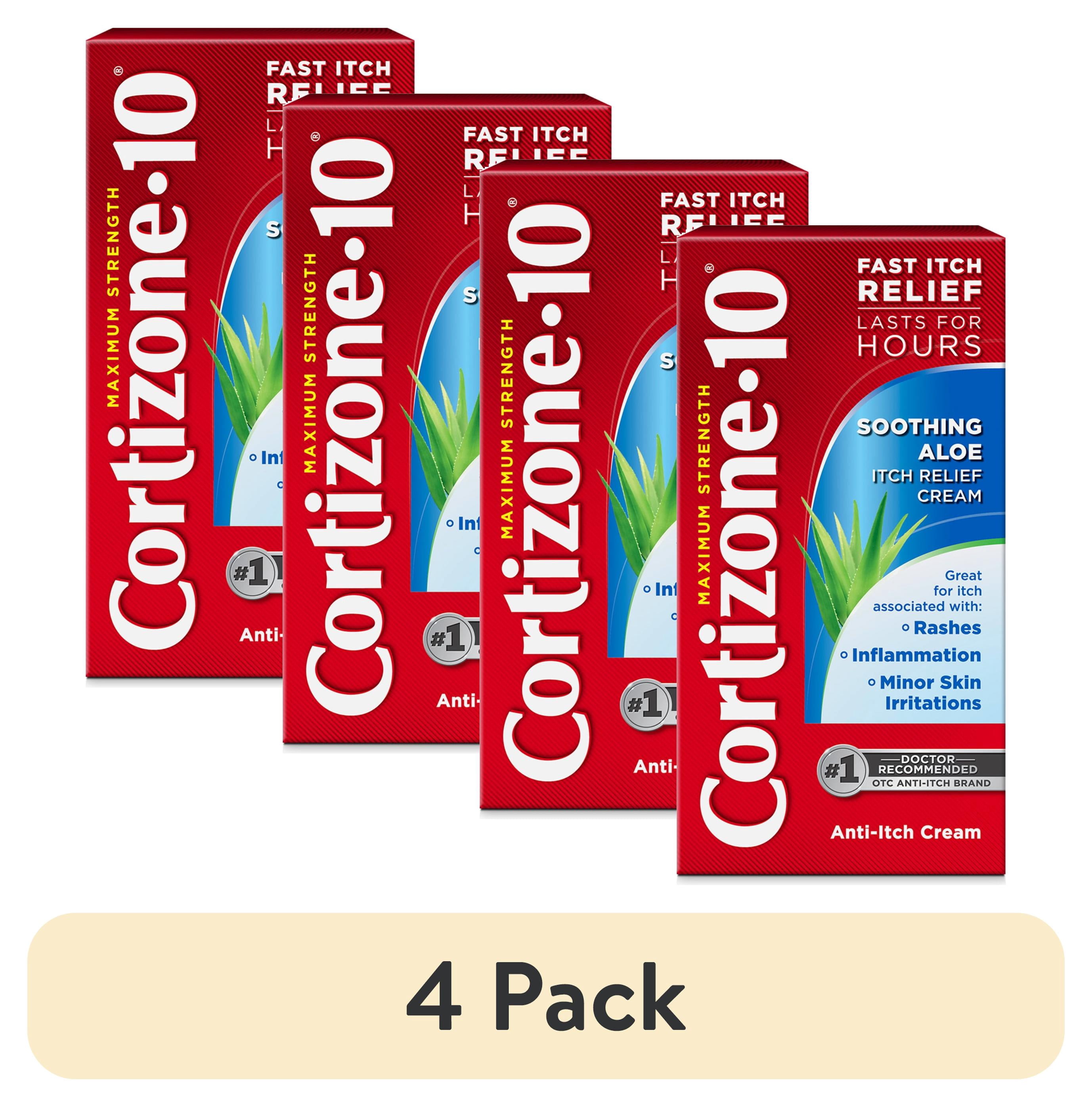 (4 pack) Cortizone-10 Maximum Strength Soothing Aloe Itch Relief Cream, 1% Hydrocortisone, Fast-Acting, Anti-Itch Cream for Bug Bites, Rash, Eczema, Psoriasis, Poison Ivy, Oak, Sumac & More, 1 oz
