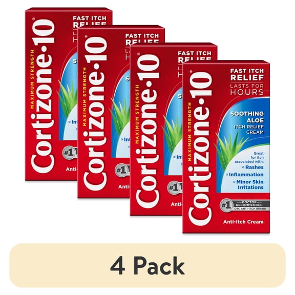 (4 pack) Cortizone-10 Maximum Strength Soothing Aloe Itch Relief Cream, 1% Hydrocortisone, Fast-Acting, Anti-Itch Cream for Bug Bites, Rash, Eczema, Psoriasis, Poison Ivy, Oak, Sumac & More, 1 oz