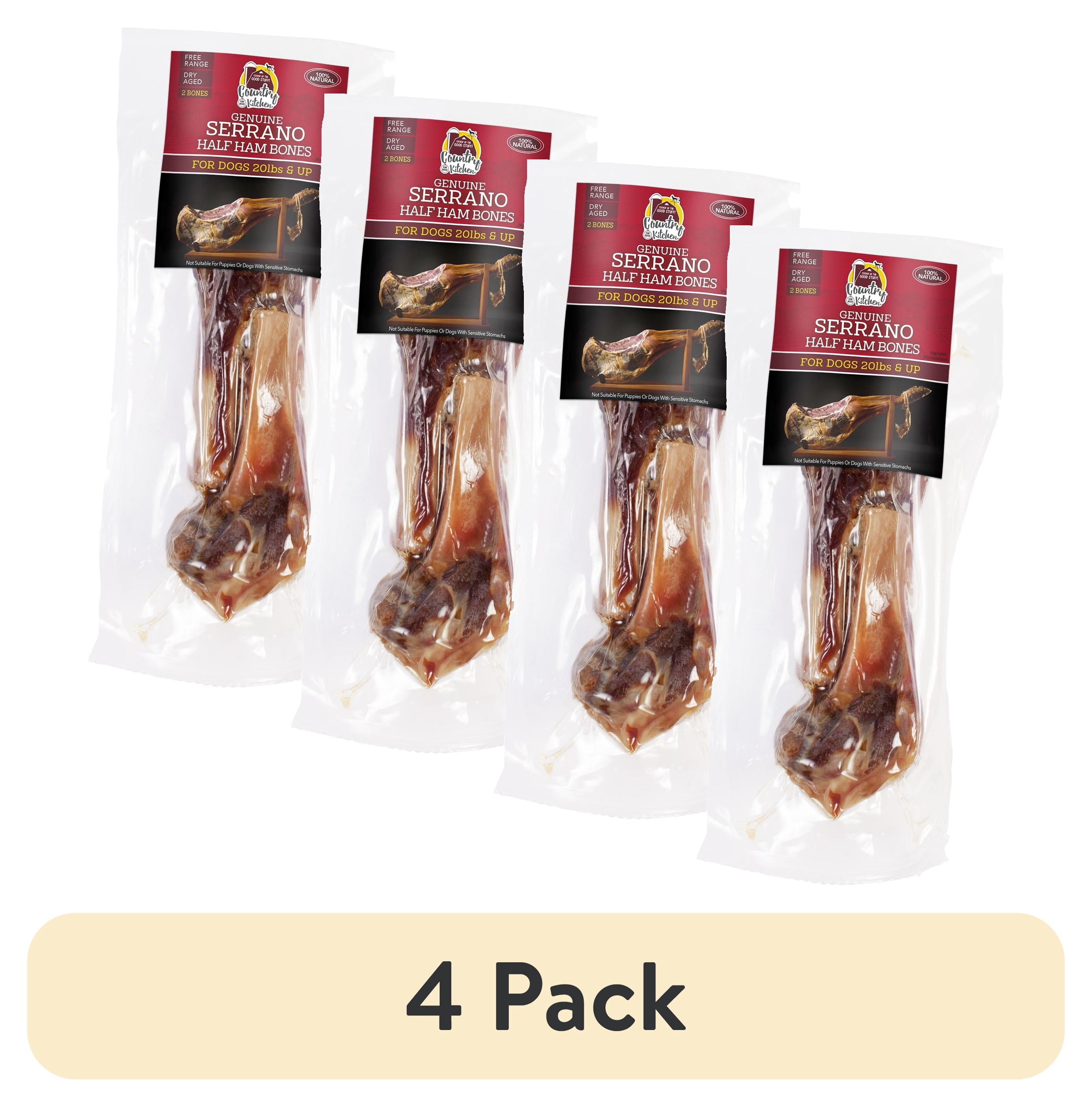 (4 pack) Country Kitchen Serrano Half Bone Dog Treat: 2 pack aged pork bone dog treat