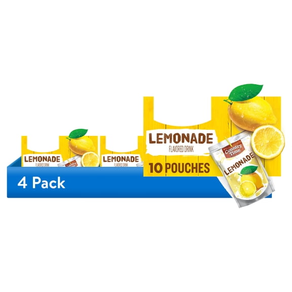 (4 pack) Country Time Ready to Drink Flavored Drink, 10 Pouches, for School Lunches and On-the-Go Hydration, Lemonade, No Artificial Colors or Flavors, 6 fl oz