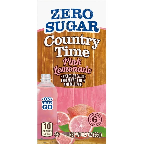 (4 pack) Country Time Zero Sugar Pink Lemonade Drink Mix, 6 ct On-the-Go Packets