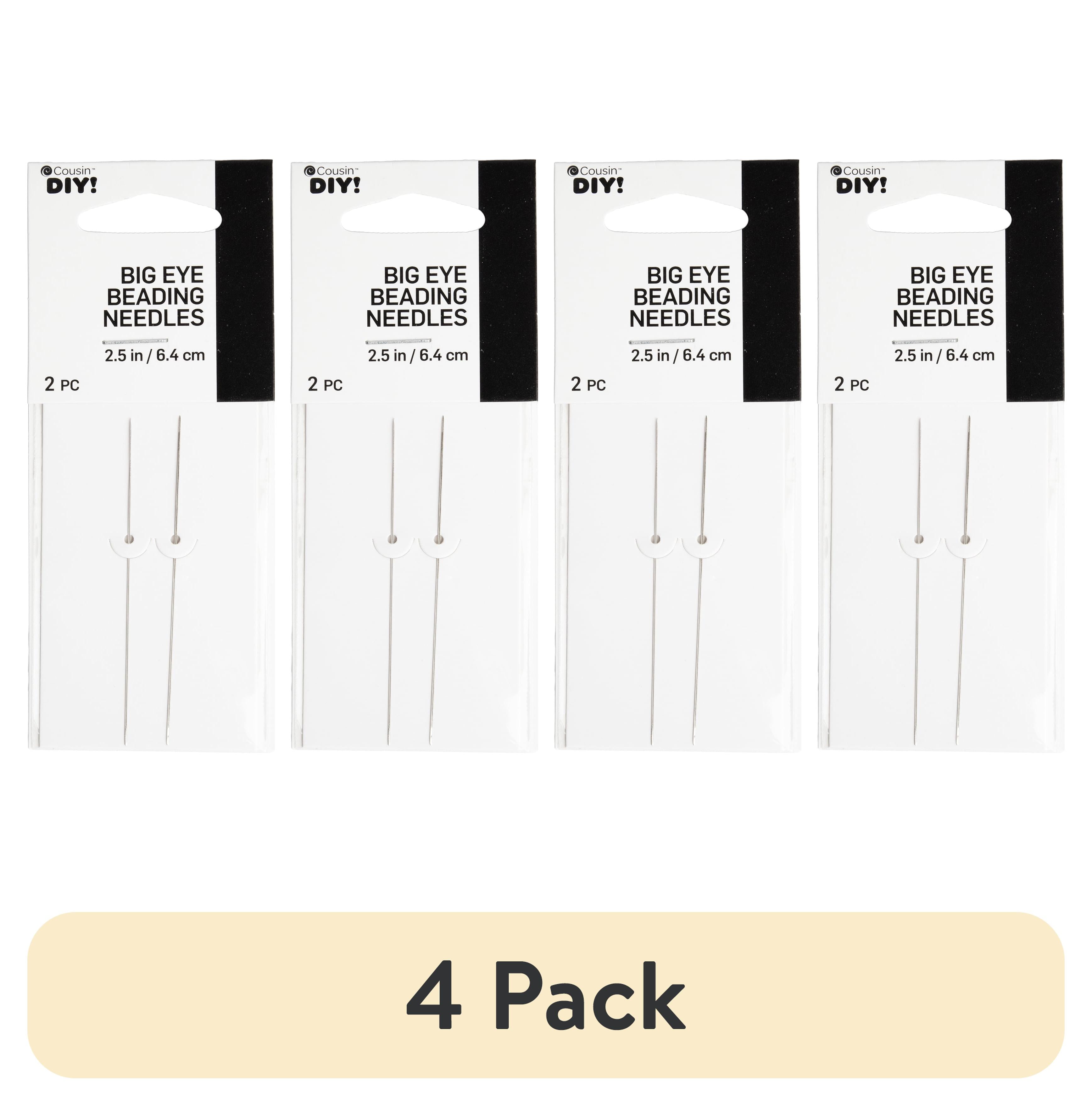 (4 pack) Cousin DIY 2.5in Big Eye Needles for Beading, Silver, Steel, 2 Piece