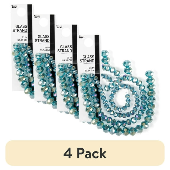 (4 pack) Indicolite Teal AB Glass Rondelle Beads, 4/6/8mm, 3-Strand, 88 Pieces, Cousin DIY