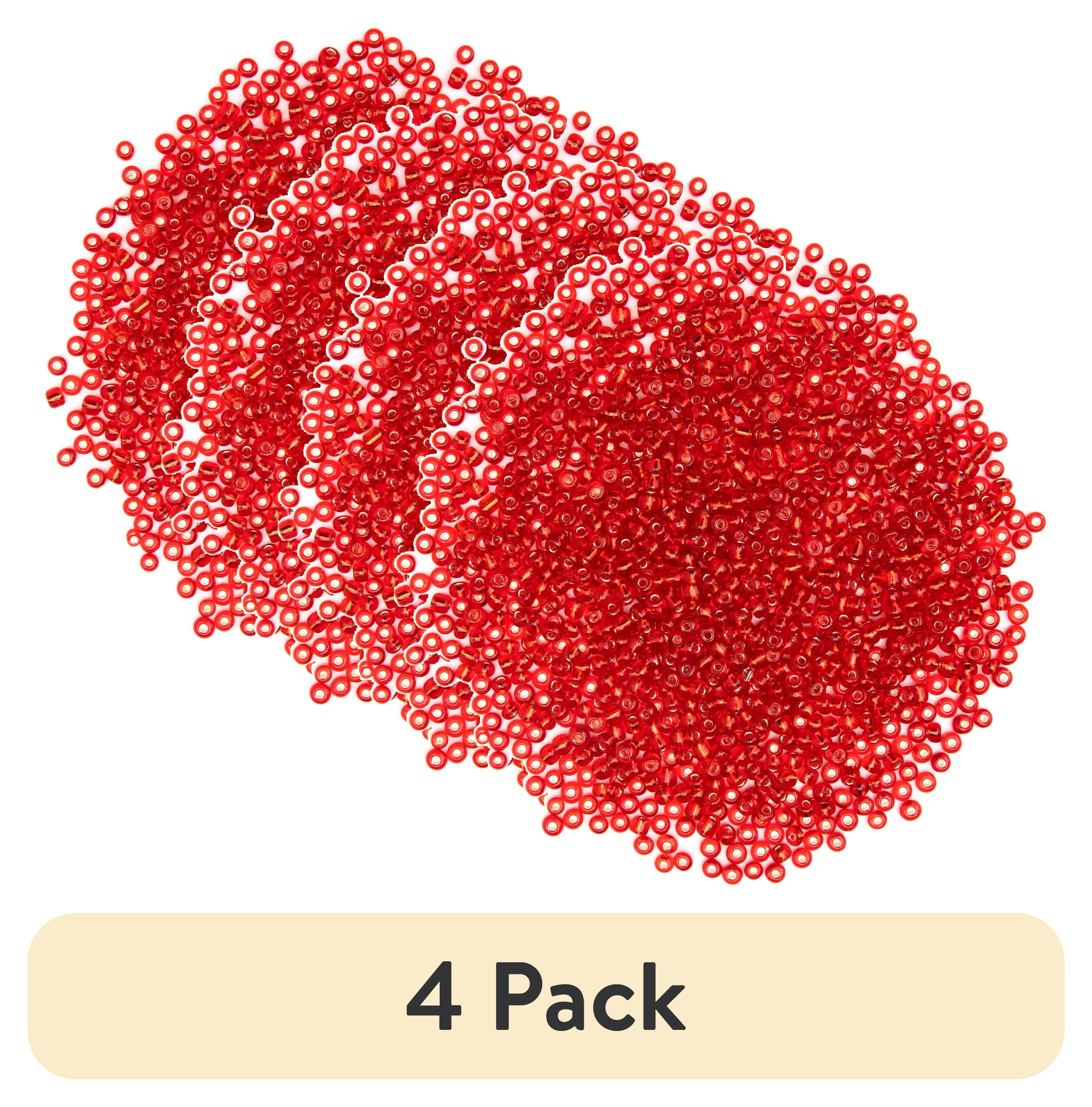 (4 pack) Cousin DIY Red Silver-Lined Glass E-Beads, 100g Bulk Pack, 6/0, 1000 Piece, Adult, Model 69991968