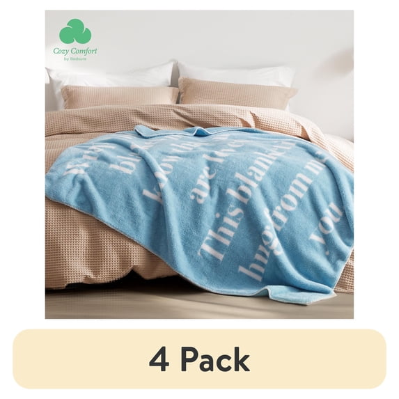 (4 pack) Cozy Comfort Get Well Gifts for Women - After Surgery Blanket with Inspirational Words Sympathy Gift for Elderly Adults Hug Soft Fleece Healing Blanket Blue 50x60 inch