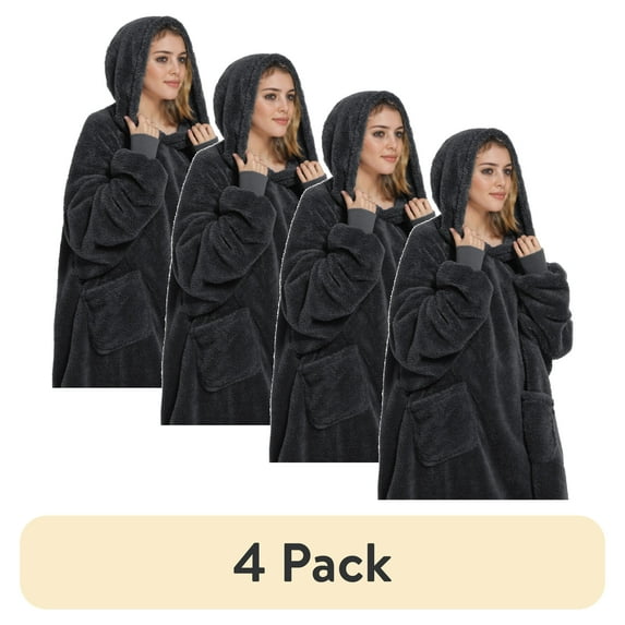 (4 pack) Cozy Comfort Wearable Blanket Hoodie for Women - Warm Sweatshirt for Adult Men, Girlfriend, Charcoal
