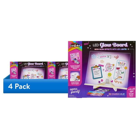 (4 pack) Cra-Z-Art LED Neon Glow Note Board For Kids, Acrylic Dry Erase Board with Light, Ages 8 and up