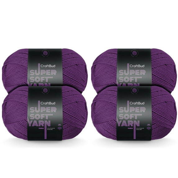 (4 pack) Craftbud Acrylic Yarn For Crocheting And Knitting, (370 Yards) Worsted Medium #4 Crochet Yarn For Beginners, Purple